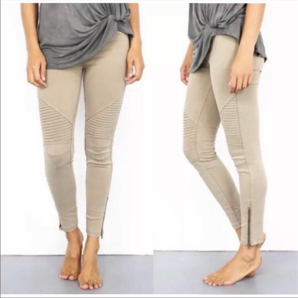 Mocha stretch Motto jeggings with zipper Trim - Picture 2 of 5